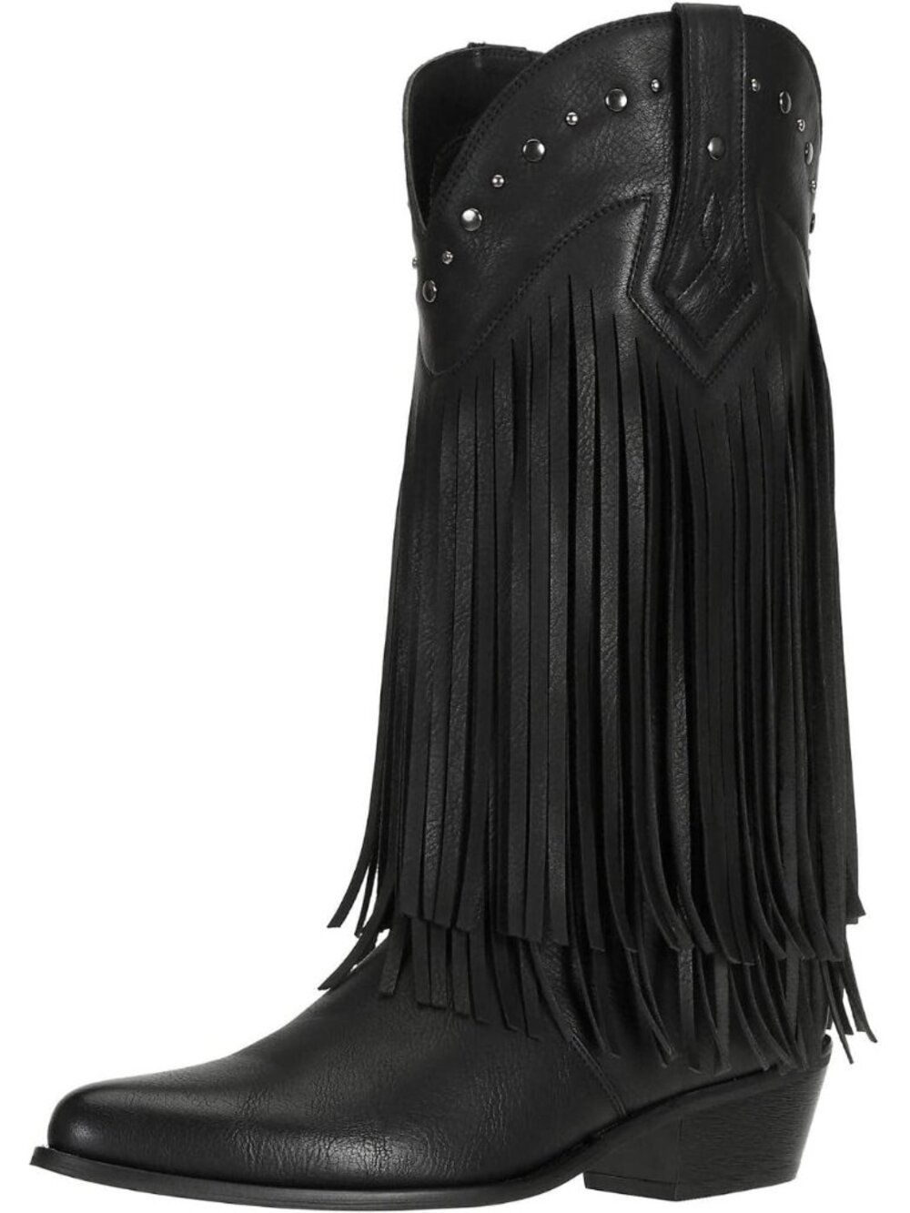 Women's Cowgirl Boots Block Heel Black Western Shoes Fringe 1.77" Heeled Boots
